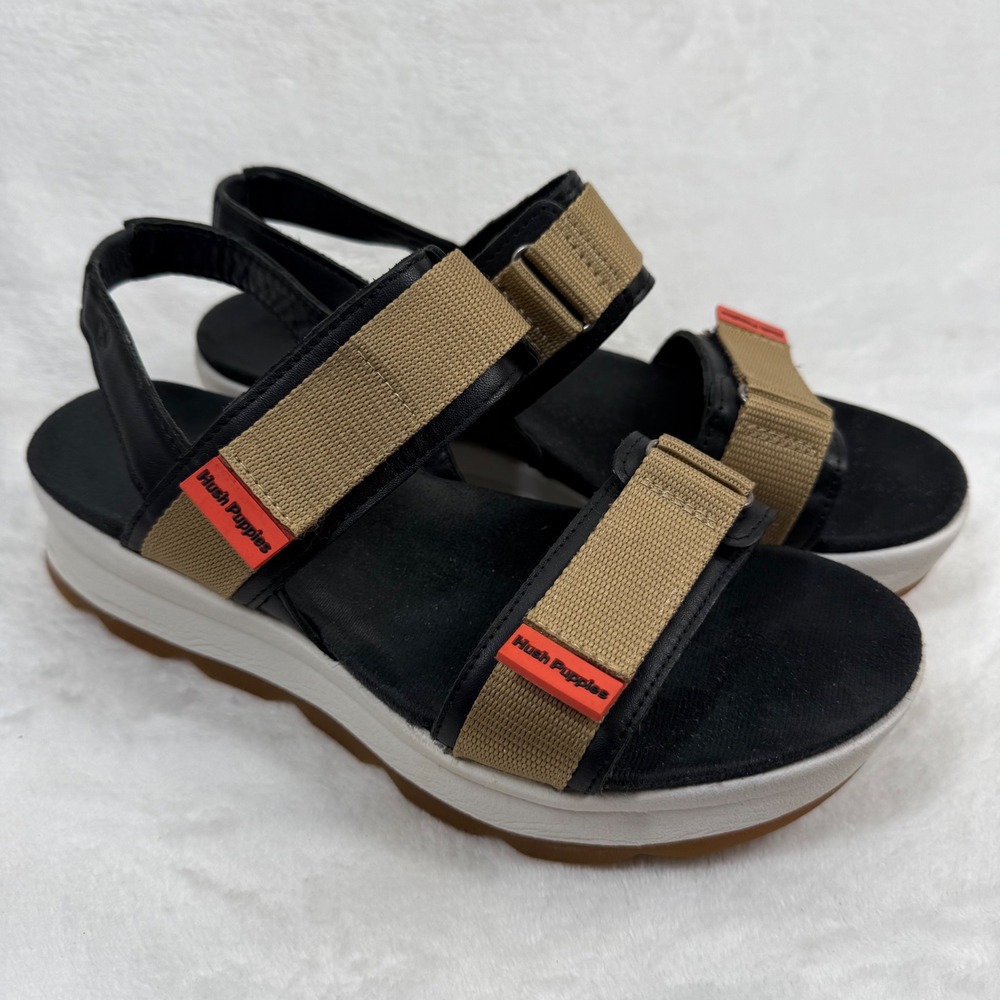 Hush Puppies Brite‎ Jute Black Tan Platform Sporty Sandals HW06698-002 Womens 8